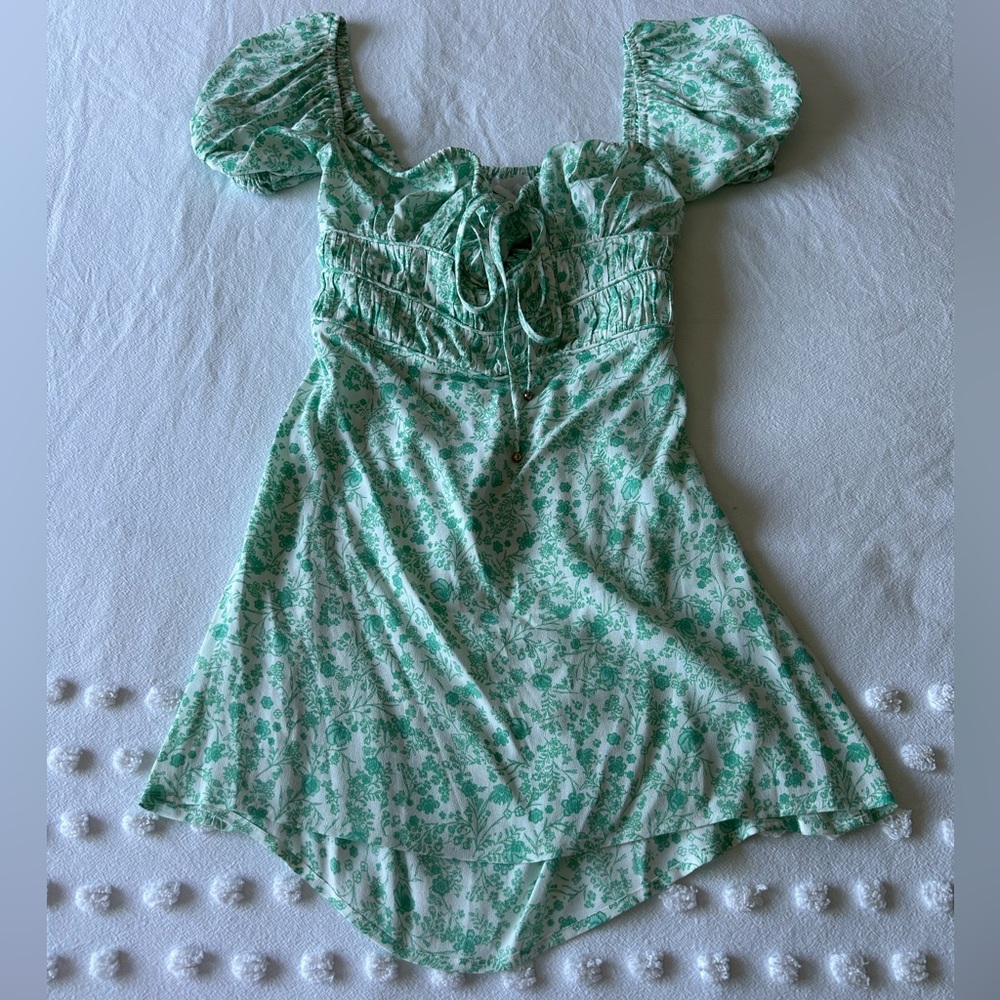 Sky to Moon Green Floral Mini Dress